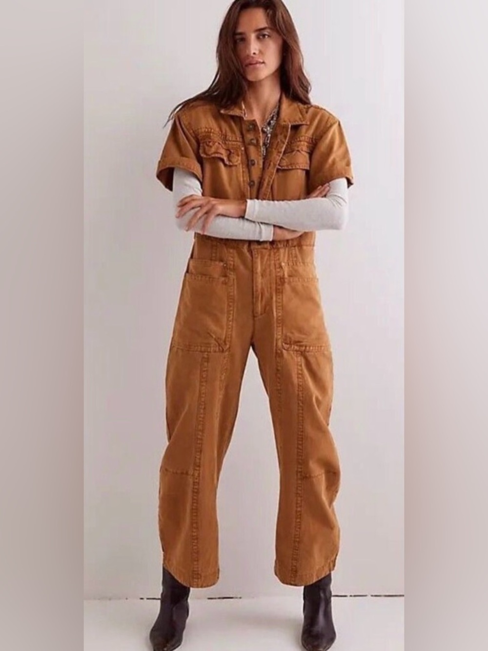 Free People We the Free Maxie Washed Coverall Utility Cotton Jumpsuit Size 6